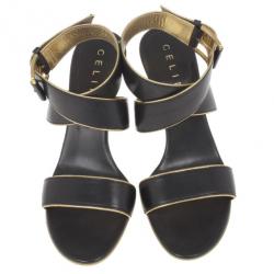 Pre Owned Celine Black Leather Wrap Around Sandals Size 37.5