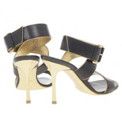 Pre Owned Celine Black Leather Wrap Around Sandals Size 37.5