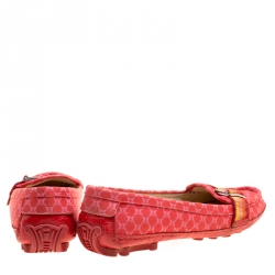 Pre Owned حذاء لوفرز سيلين ماكادام قماش جاكارد أحمر مقاس 40.5