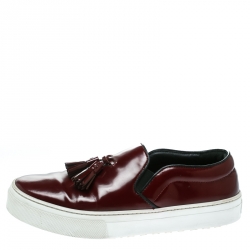 Pre Owned Celine Burgundy Leather Tassel Slip On Sneakers Size 39