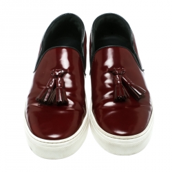 Pre Owned Celine Burgundy Leather Tassel Slip On Sneakers Size 39