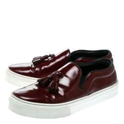 Pre Owned Celine Burgundy Leather Tassel Slip On Sneakers Size 39