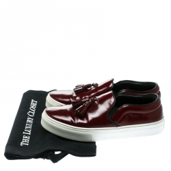 Pre Owned Celine Burgundy Leather Tassel Slip On Sneakers Size 39