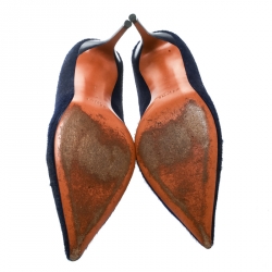 Pre Owned Celine Blue Calf Hair V Neck Pointed Toe Pumps Size 41