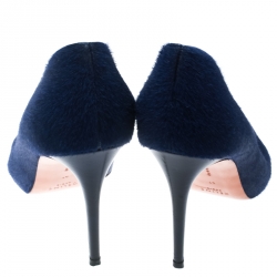 Pre Owned Celine Blue Calf Hair V Neck Pointed Toe Pumps Size 41