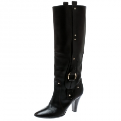 Pre Owned Celine Brown Leather Knee Length Boots Size 37
