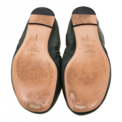 Pre Owned حذاء فلات باليه سيلين مجعد جلد أخضر مقاس 39