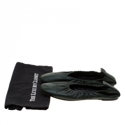 Pre Owned حذاء فلات باليه سيلين مجعد جلد أخضر مقاس 39