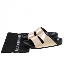 Pre Owned Celine Nude Beige Patent Leather Slide Sandals Size 37