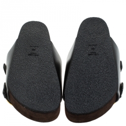 Pre Owned Celine Black Leather Western Gold Buckle Sandal Flats Size 39