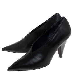 Pre Owned Celine Black Leather V Neck Nappa Pumps Size 36.5