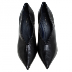 Pre Owned Celine Black Leather V Neck Nappa Pumps Size 36.5