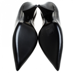 Pre Owned Celine Black Leather V Neck Nappa Pumps Size 36.5