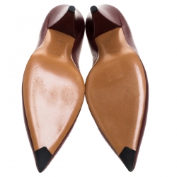 Pre Owned حذاء كعب عالي سيلين رقبة حرف V جلد نابا عنابي مقاس 39.5