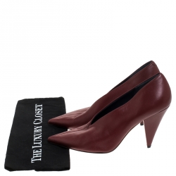 Pre Owned حذاء كعب عالي سيلين رقبة حرف V جلد نابا عنابي مقاس 39.5