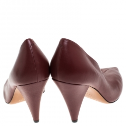 Pre Owned حذاء كعب عالي سيلين رقبة حرف V جلد نابا عنابي مقاس 39.5