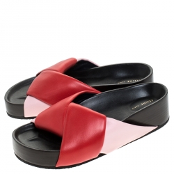 مملوكة مسبقًا Celine Red/Pink Leather Twist Flat Slides Size 35