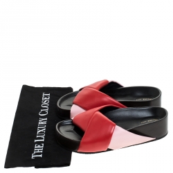 مملوكة مسبقًا Celine Red/Pink Leather Twist Flat Slides Size 35