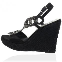 Pre Owned Celine Black Espadrilles Wedges Sandals Size 38