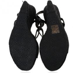 Pre Owned Celine Black Espadrilles Wedges Sandals Size 38