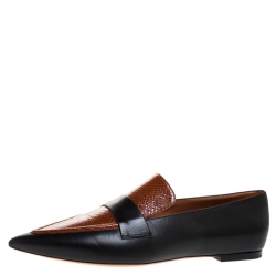 Celine Black/Brown Leather And Python Embossed Leather Pointed Toe Loafers Size 39
