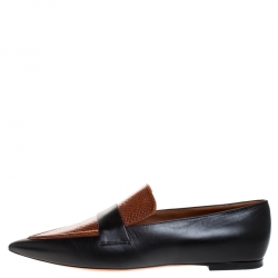 Celine Black/Brown Leather And Python Embossed Leather Pointed Toe Loafers Size 39