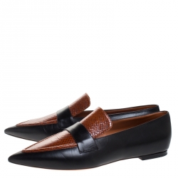 Celine Black/Brown Leather And Python Embossed Leather Pointed Toe Loafers Size 39