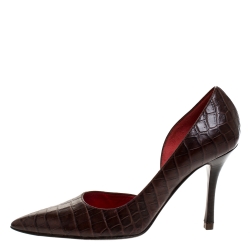 مملوكة مسبقًا Celine Brown Crocodile Leather D'orsay Pointed Toe Pumps Size 36