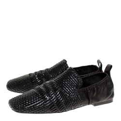 Pre Owned Celine Black Woven Leather Basket Scrunch Loafers Size 38.5