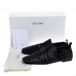 Pre Owned Celine Black Woven Leather Basket Scrunch Loafers Size 38.5