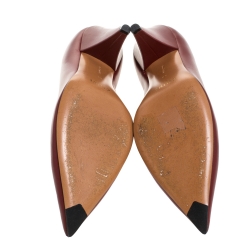 Pre Owned Celine Burgundy Leather V Neck Nappa Pumps Size 38