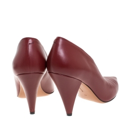 Pre Owned Celine Burgundy Leather V Neck Nappa Pumps Size 38