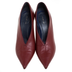 Pre Owned Celine Burgundy Leather V Neck Nappa Pumps Size 38