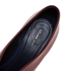 Pre Owned Celine Burgundy Leather V Neck Nappa Pumps Size 38