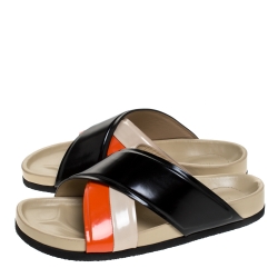 مملوكة مسبقًا Celine Multicolor Leather Cross Strap Flat Slide Sandals Size 39