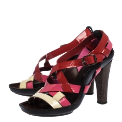 Celine Multicolor Patent Leather Strappy Slingback Sandals Size 37