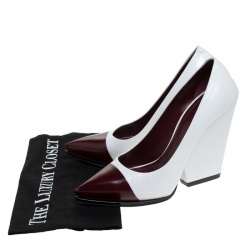 Pre Owned حذاء كعب عالي روكي سيلين مقدمة جلد عنابي / ابيض مقاس 6