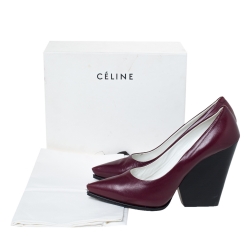 Pre Owned Celine Burgundy Leather Pointed Toe Wedge Pumps Size 41