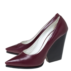 Pre Owned Celine Burgundy Leather Pointed Toe Wedge Pumps Size 41