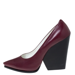 Pre Owned Celine Burgundy Leather Pointed Toe Wedge Pumps Size 41
