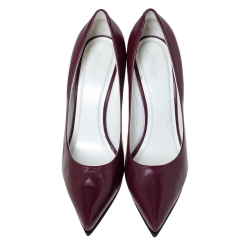 Pre Owned Celine Burgundy Leather Pointed Toe Wedge Pumps Size 41