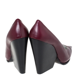 Pre Owned Celine Burgundy Leather Pointed Toe Wedge Pumps Size 41