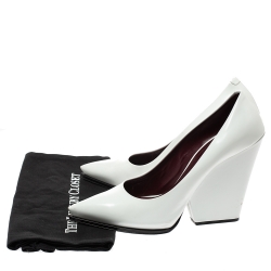 Pre Owned Celine White Leather Pointed Toe Wedge Pumps Size 41