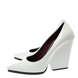 Pre Owned Celine White Leather Pointed Toe Wedge Pumps Size 41