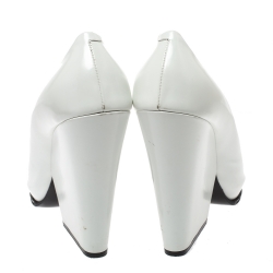 Pre Owned Celine White Leather Pointed Toe Wedge Pumps Size 41