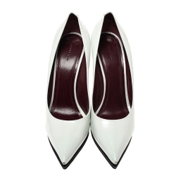 Pre Owned Celine White Leather Pointed Toe Wedge Pumps Size 41