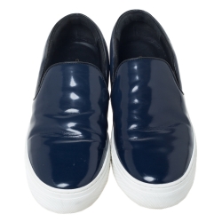 Pre Owned Celine Blue Patent Leather Slip On Sneakers Size 36