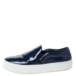 Pre Owned Celine Blue Patent Leather Slip On Sneakers Size 36