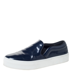 Pre Owned Celine Blue Patent Leather Slip On Sneakers Size 36