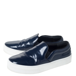 Pre Owned Celine Blue Patent Leather Slip On Sneakers Size 36